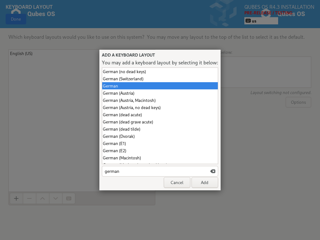Keyboard layout selection
